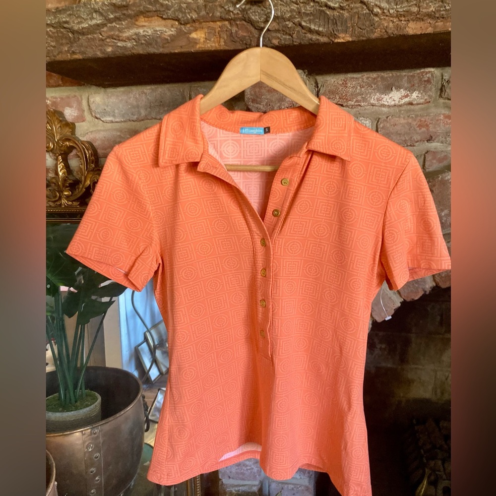 NWT J.McLaughlin Catalina Cloth Coral Geometric 3/4 Gold Button-Front SS Polo S - Picture 3 of 16
